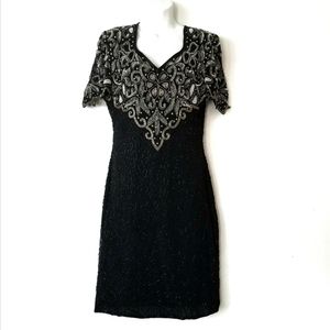 Vtg Laurence Kazar black beaded embroidered dress evening wear event party
